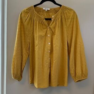 Madewell Women Floral Embroidered Smocked-Neck Raglan Top Golden Yellow size XS